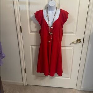 Red V-Neck Flutter Sleeve Dress - Classic Women's Fit